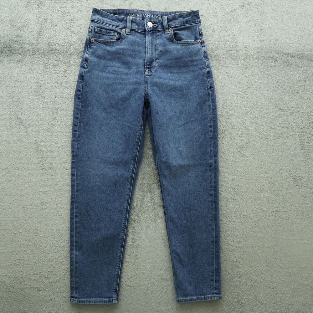 American Eagle Mom Jeans Women's Size 4 Short Blue High-Rise Denim 25" Inseam